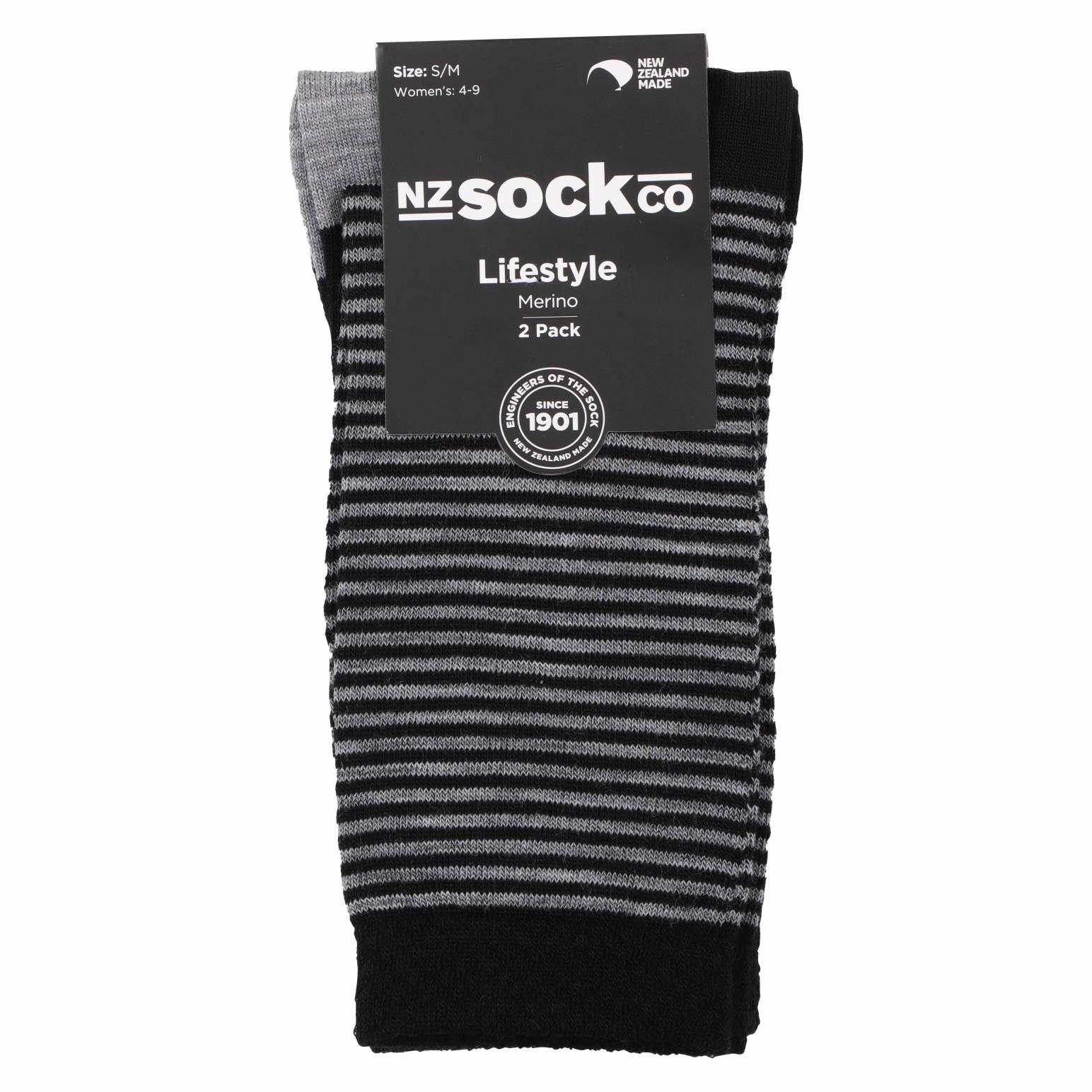 NZ Socks Ladies Merino Stripe/Plain Crew Socks - 2 Pack